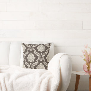 Rococo Damask Off-Set 2Way Pattern Brown+Cream Cushion
