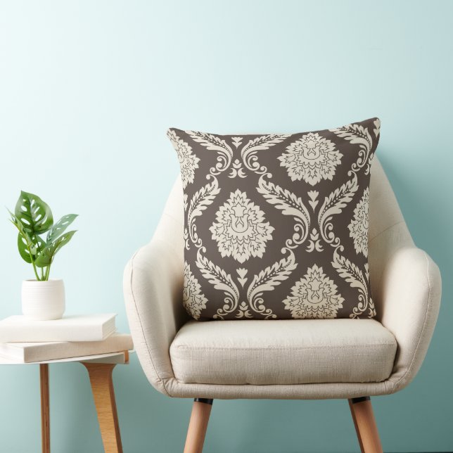Rococo Damask Off-Set 2Way Pattern Brown+Cream Cushion (Chair)
