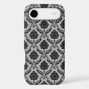 Rococo Damask Pattern Black on Grey
