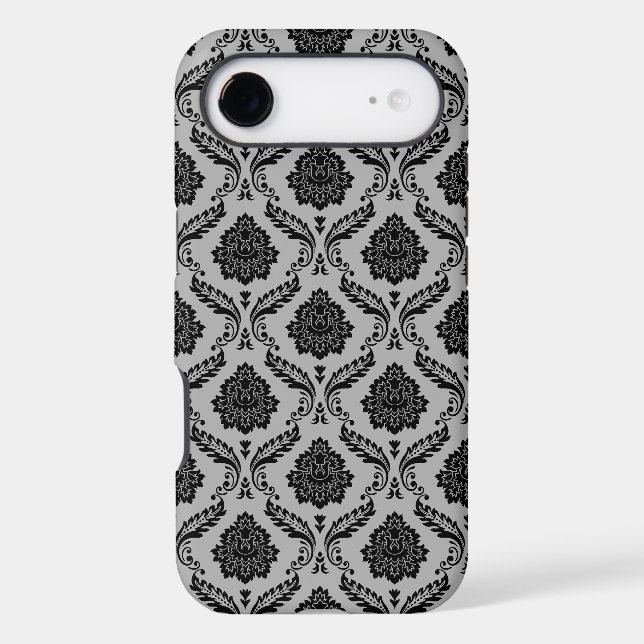 Rococo Damask Pattern Black on Grey (Back)