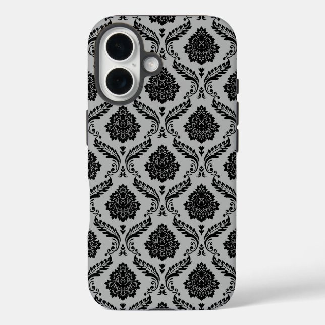 Rococo Damask Pattern Black on Grey Case-Mate iPhone Case (Back)
