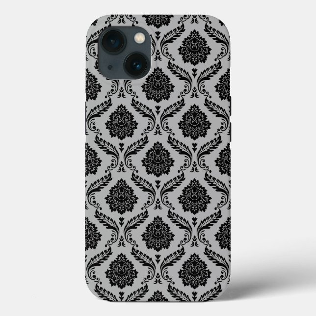 Rococo Damask Pattern Black on Grey Case-Mate iPhone Case (Back)