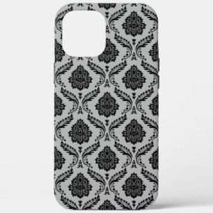 Rococo Damask Pattern Black on Grey iPhone 12 Pro Max Case