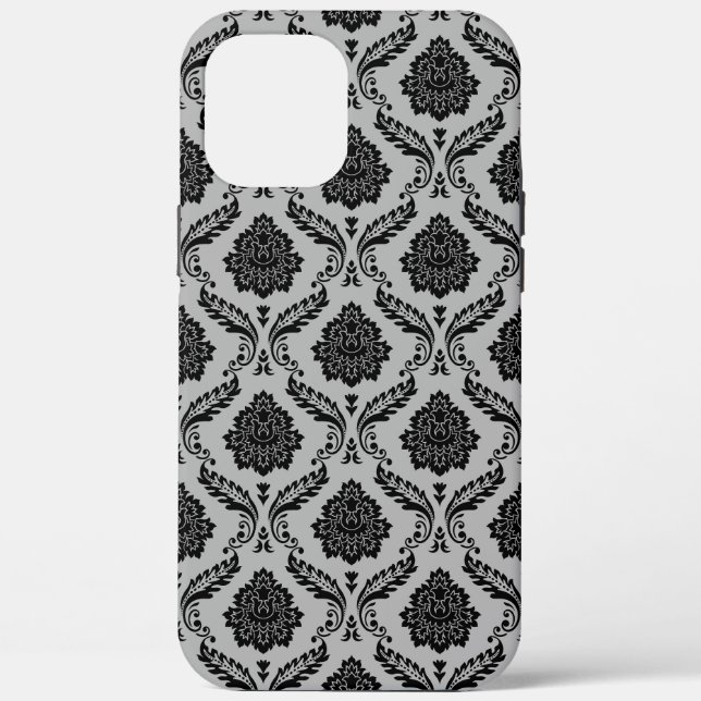 Rococo Damask Pattern Black on Grey Case-Mate iPhone Case (Back)