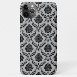 Rococo Damask Pattern Black on Grey Case-Mate iPhone Case