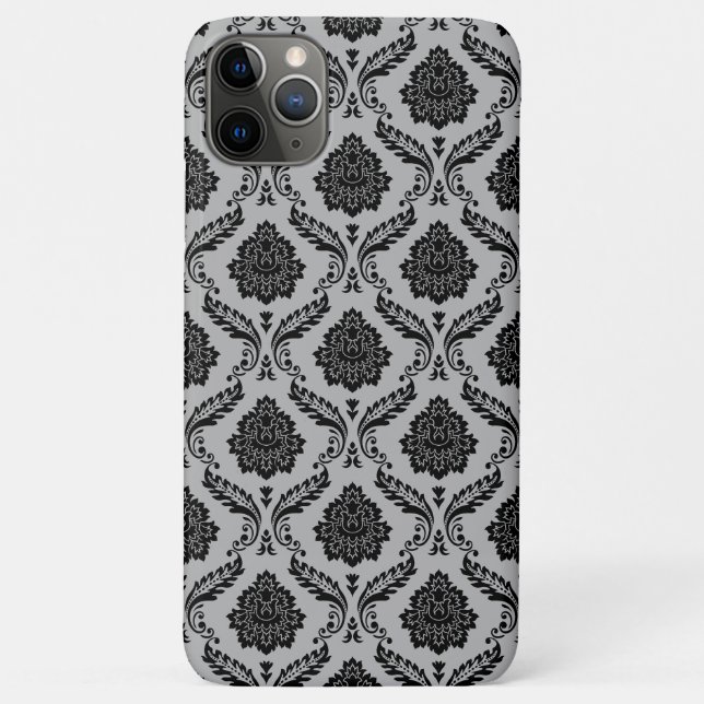 Rococo Damask Pattern Black on Grey Case-Mate iPhone Case (Back)