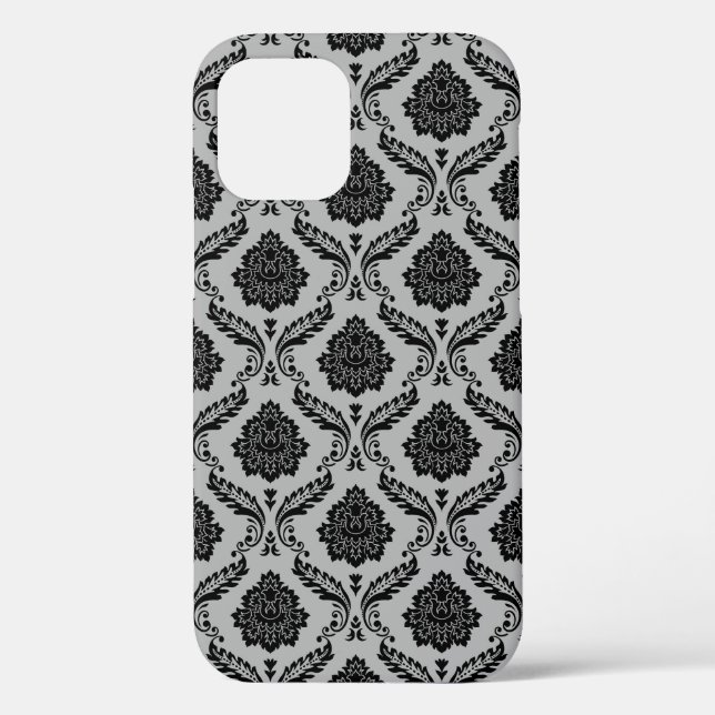 Rococo Damask Pattern Black on Grey Case-Mate iPhone Case (Back)