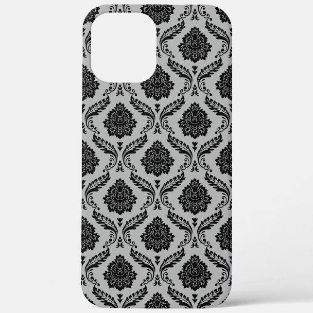 Rococo Damask Pattern Black on Grey Case-Mate iPhone Case (Back)