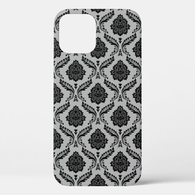 Rococo Damask Pattern Black on Grey Case-Mate iPhone Case (Back)