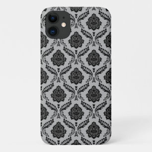 Rococo Damask Pattern Black on Grey Case-Mate iPhone Case
