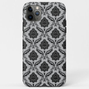 Rococo Damask Pattern Black on Grey Case-Mate iPhone Case