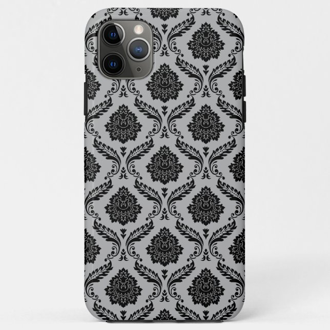 Rococo Damask Pattern Black on Grey Case-Mate iPhone Case (Back)