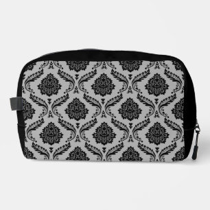 Rococo Damask Pattern Black on Grey Dopp Kit