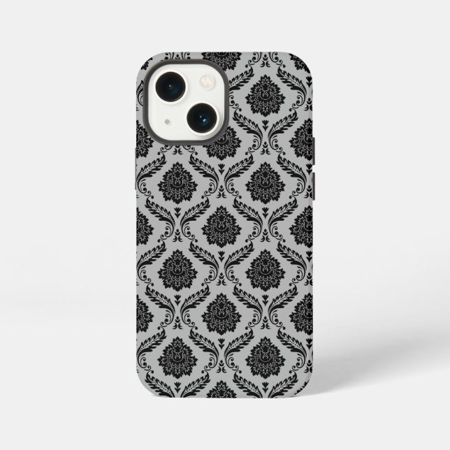 Rococo Damask Pattern Black on Grey iPhone Case (Back)
