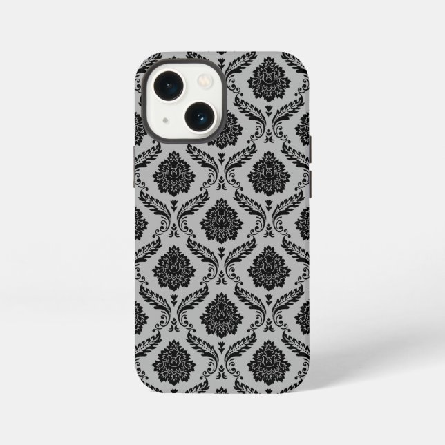 Rococo Damask Pattern Black on Grey iPhone Case (Back)
