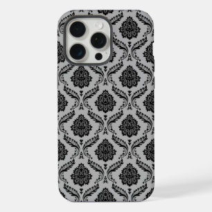 Rococo Damask Pattern Black on Grey iPhone 15 Pro Max Case