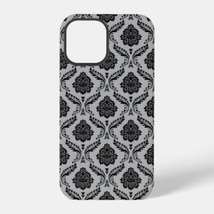 Rococo Damask Pattern Black on Grey iPhone 12 Pro Case