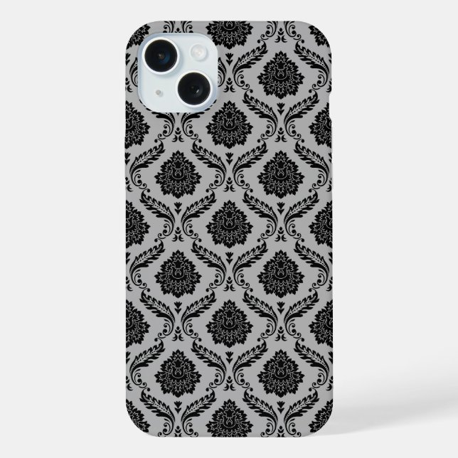 Rococo Damask Pattern Black on Grey iPhone Case (Back)