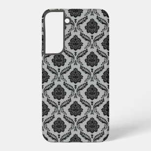 Rococo Damask Pattern Black on Grey Samsung Galaxy Case