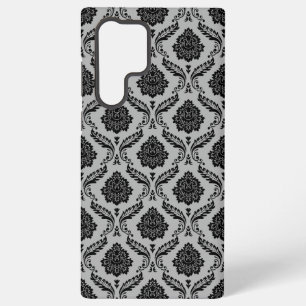Rococo Damask Pattern Black on Grey Samsung Galaxy Case