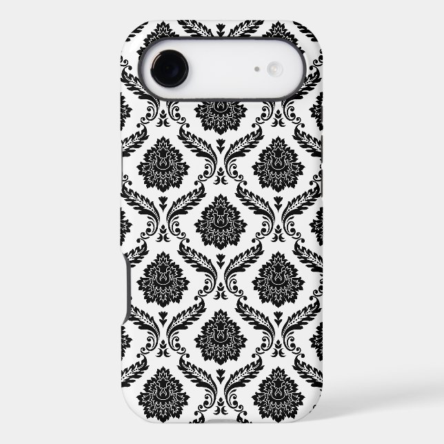 Rococo Damask Pattern Black on White (Back)