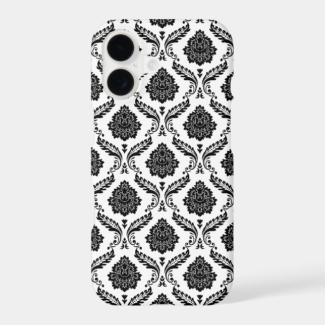 Rococo Damask Pattern Black on White (Back)