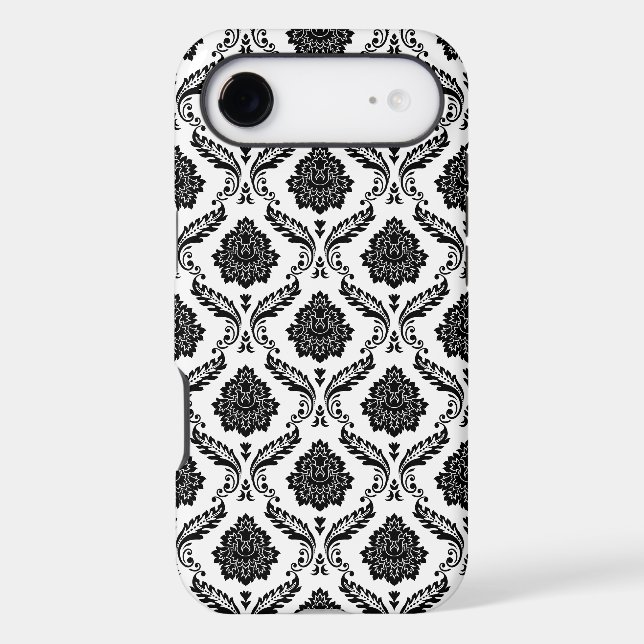 Rococo Damask Pattern Black on White (Back)