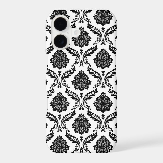 Rococo Damask Pattern Black on White (Back)