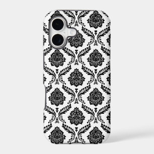 Rococo Damask Pattern Black on White
