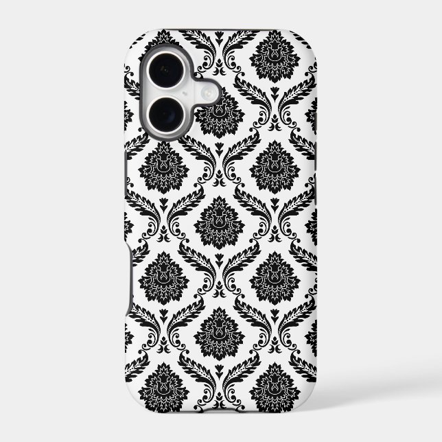 Rococo Damask Pattern Black on White (Back)