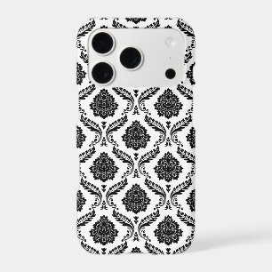 Rococo Damask Pattern Black on White