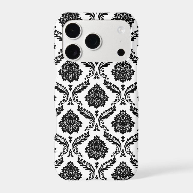 Rococo Damask Pattern Black on White (Back)