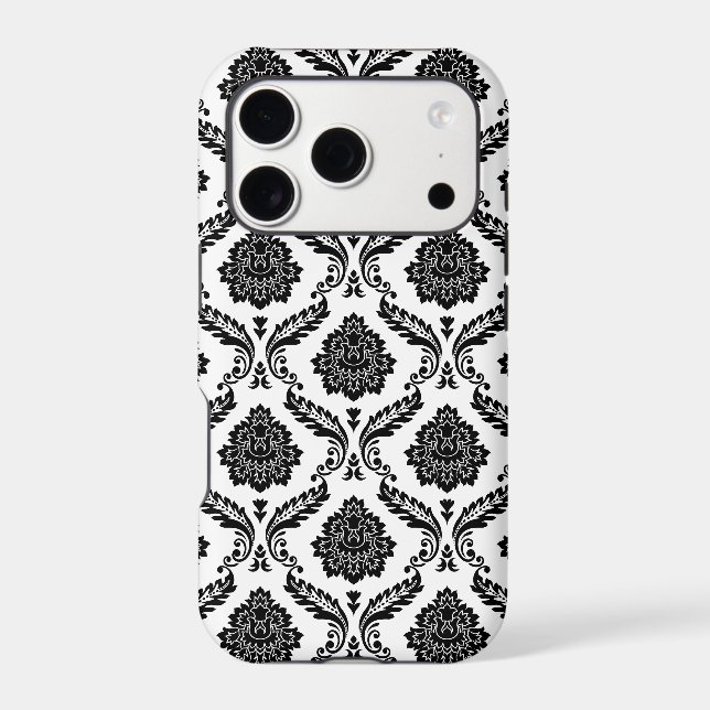 Rococo Damask Pattern Black on White (Back)