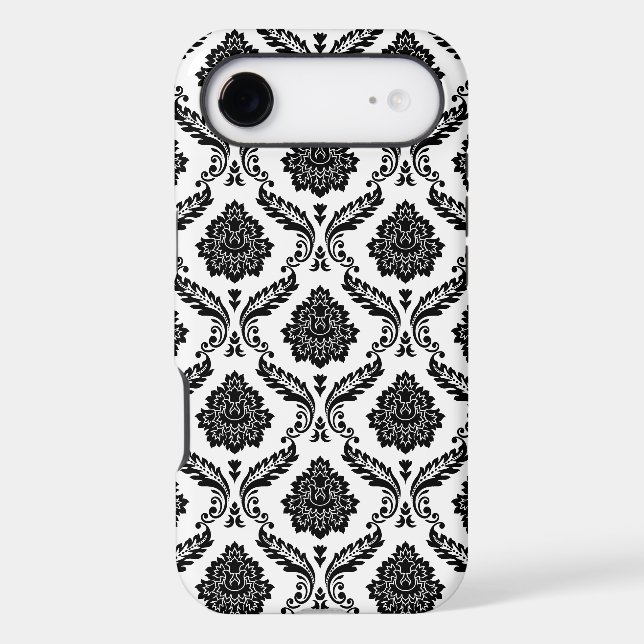 Rococo Damask Pattern Black on White (Back)