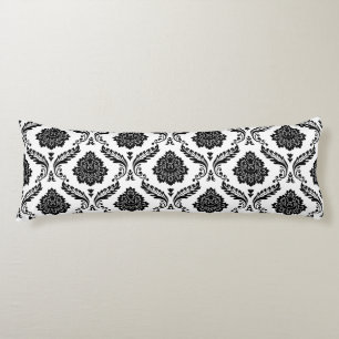 Rococo Damask Pattern Black on White Body Cushion