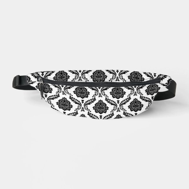 Rococo Damask Pattern Black on White Bum Bags (Front)