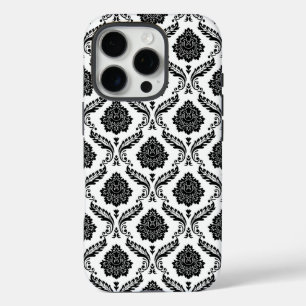 Rococo Damask Pattern Black on White iPhone 16 Pro Case