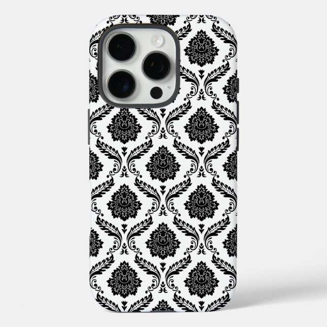 Rococo Damask Pattern Black on White Case-Mate iPhone Case (Back)