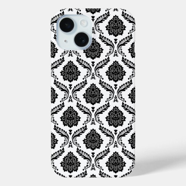 Rococo Damask Pattern Black on White Case-Mate iPhone Case (Back)