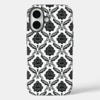 Rococo Damask Pattern Black on White