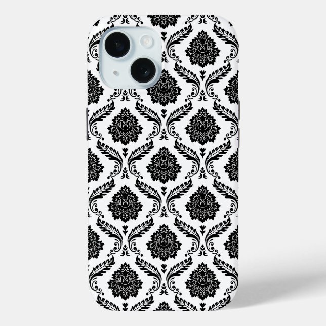 Rococo Damask Pattern Black on White Case-Mate iPhone Case (Back)