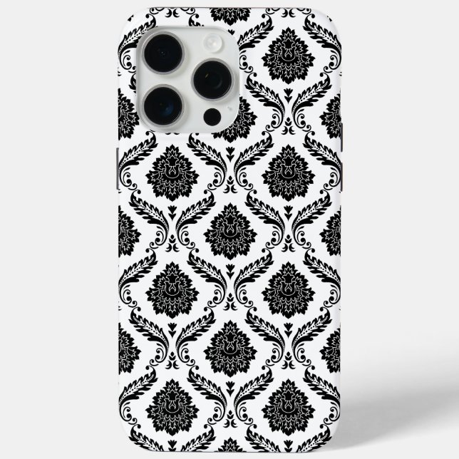 Rococo Damask Pattern Black on White Case-Mate iPhone Case (Back)