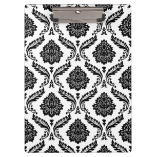 Rococo Damask Pattern Black on White Clipboard