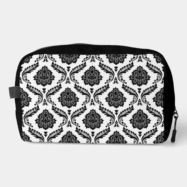 Rococo Damask Pattern Black on White Dopp Kit (Front)