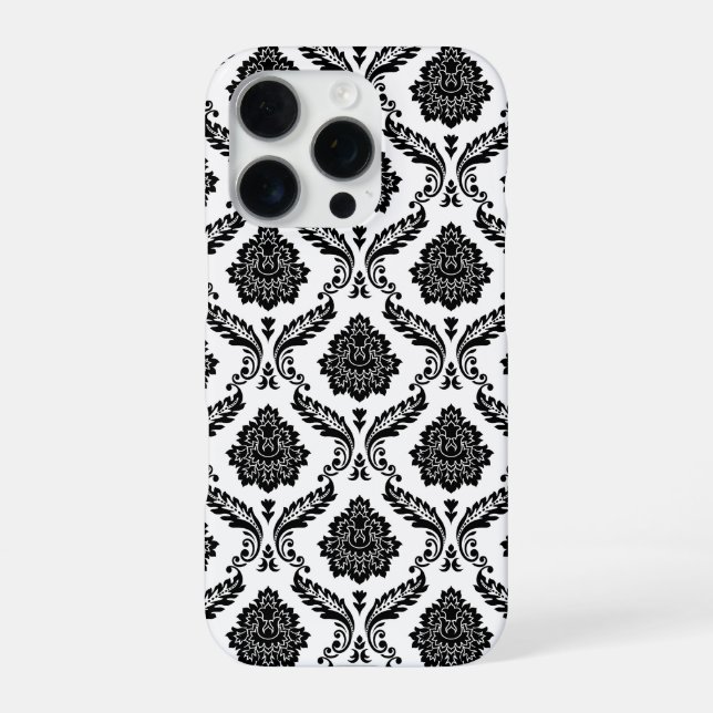 Rococo Damask Pattern Black on White iPhone Case (Back)