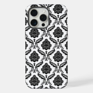 Rococo Damask Pattern Black on White iPhone 15 Pro Max Case