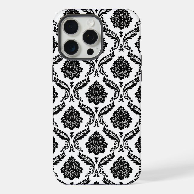 Rococo Damask Pattern Black on White iPhone Case (Back)