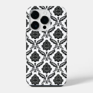 Rococo Damask Pattern Black on White iPhone 14 Pro Case