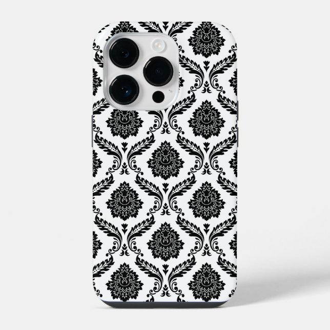 Rococo Damask Pattern Black on White iPhone Case (Back)