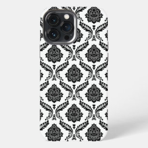 Rococo Damask Pattern Black on White iPhone 13 Pro Max Case